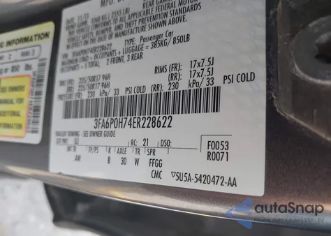 2014 Ford Fusion Se from USA, damaged, VIN 3FA6P0H74ER228622